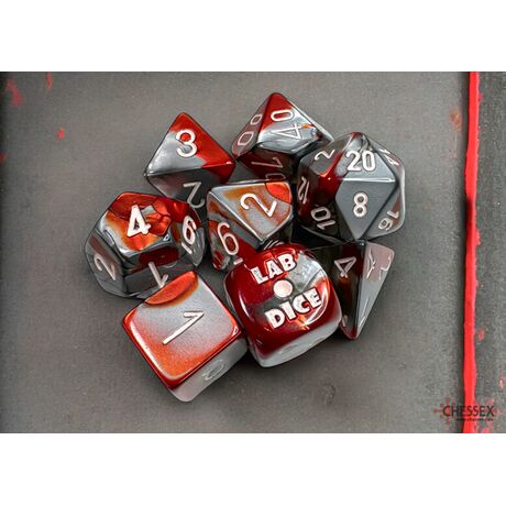 Gemini Red Steel/White Polyhedral - Lab Dice 8