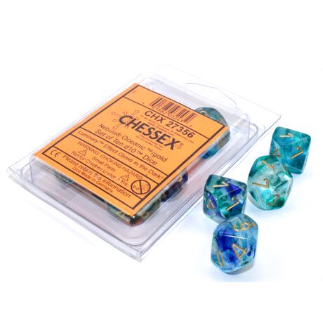 Nebula Oceanic/Gold Luminary set of Ten d10s