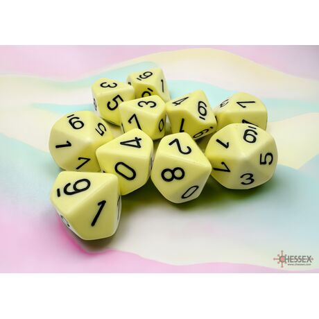 Pastel Yellow/Black Opaque Set of Ten D10s
