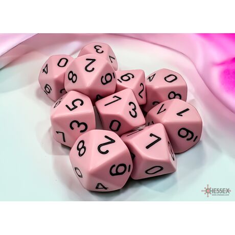 Opaque Pastel Pink/Black Set of Ten D10s