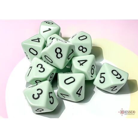 Pastel Green/Black Opaque Set of Ten D10s