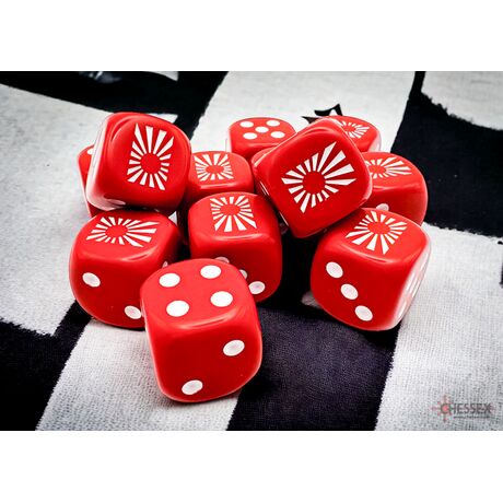 WW2 Japanese Opaque Red/White 16mm D6 Dice Block (12)