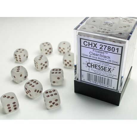 Frosted 12mm d6 Clear/Black Dice Block