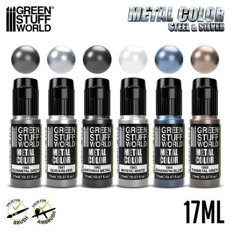 Acrylic Metallic Paint Set - Steel & Silver (x6)