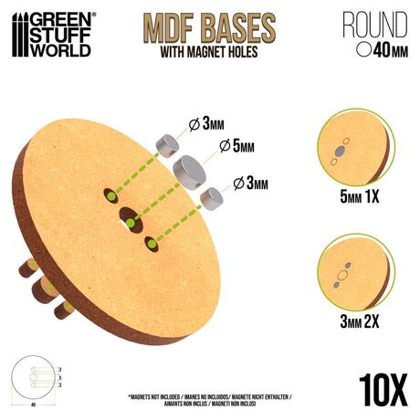 MDF Round Bases 40mm (x10) (Thickness 3mm)