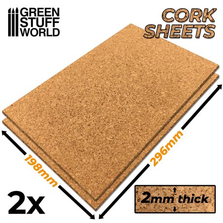 Cork Sheet 198x298mm - 2mm Thick (Pck x2)