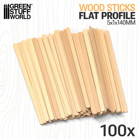 Wood Sticks Round End Flat Profile 140x5mm (pack x100)