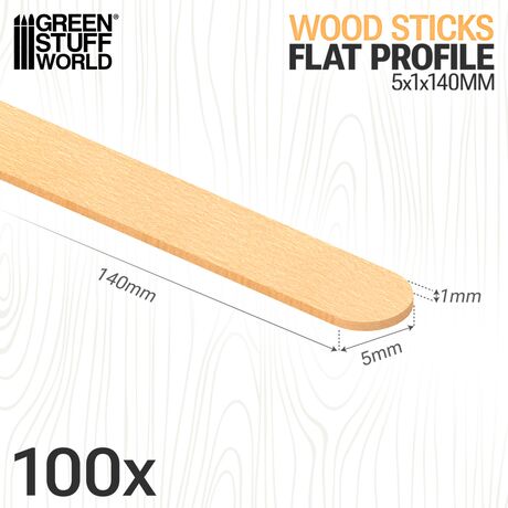 Wood Sticks Round End Flat Profile 140x5mm (pack x100)