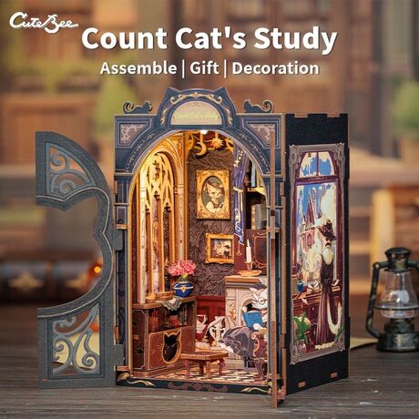 Book Nook Count Cat/s Study 17 x 12 cm