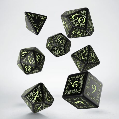 Elven Dice Set  Black & Glow in the Dark