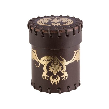 DICE CUP FLYING DRAGON BROWN & GOLDEN LEATHER