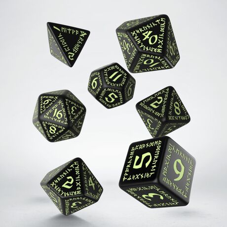 Runic Dice Set Black & Glow in the Dark